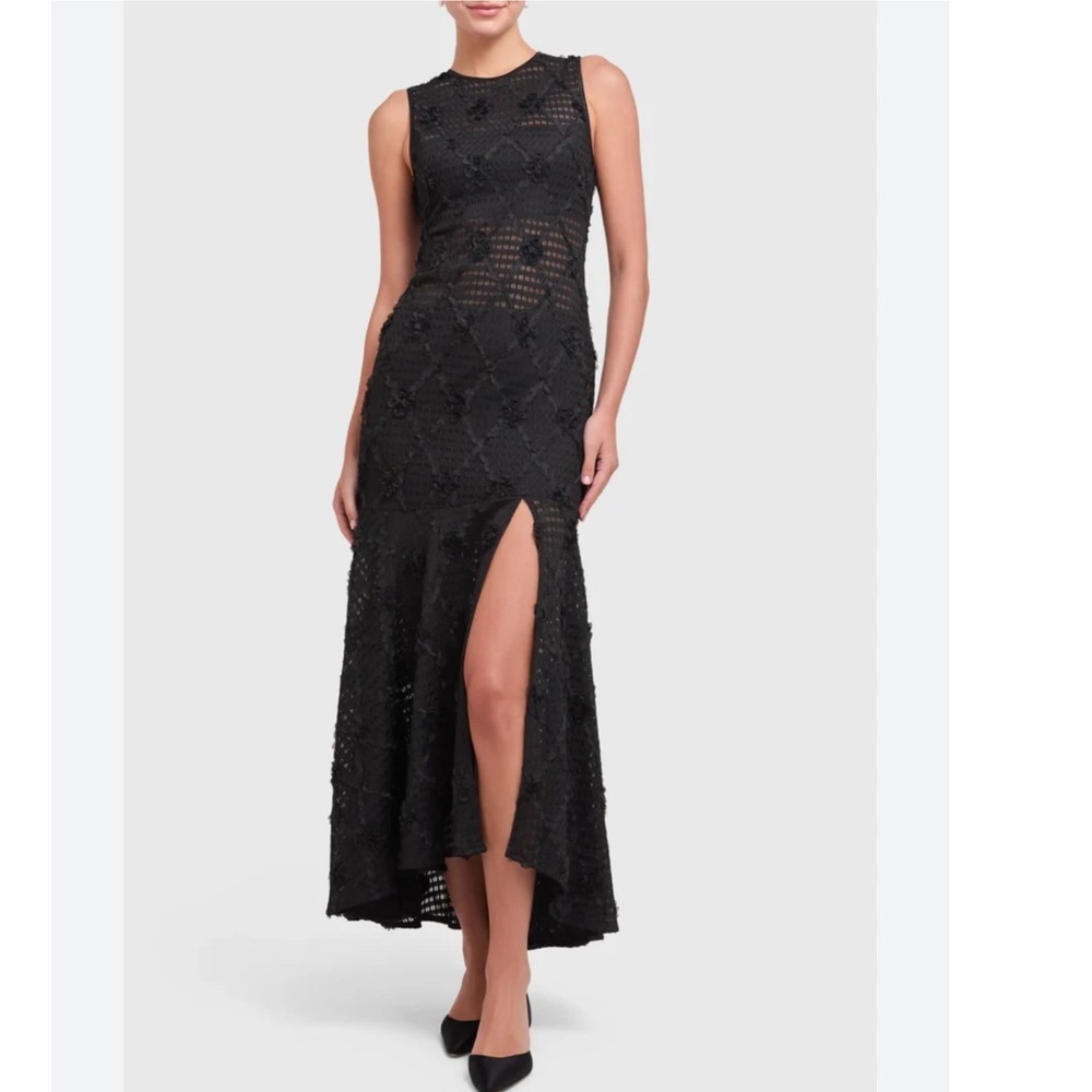 Amanda Uprichard Lauritta Black 3D Floral‎ Applique Maxi Dress Sleeveless Medium